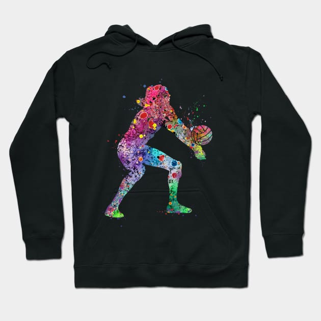 Volleyball Girl Watercolor Painting Art Print Sports Gifts Hoodie by LotusGifts